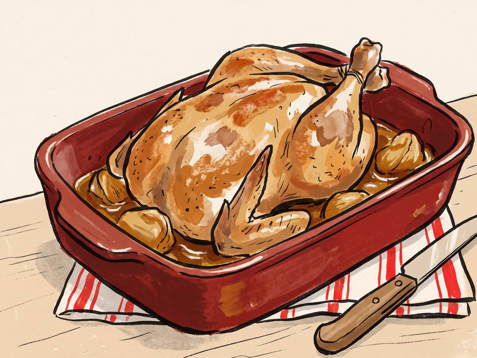 Le poulet qui sort du four, arrosé de sa sauce